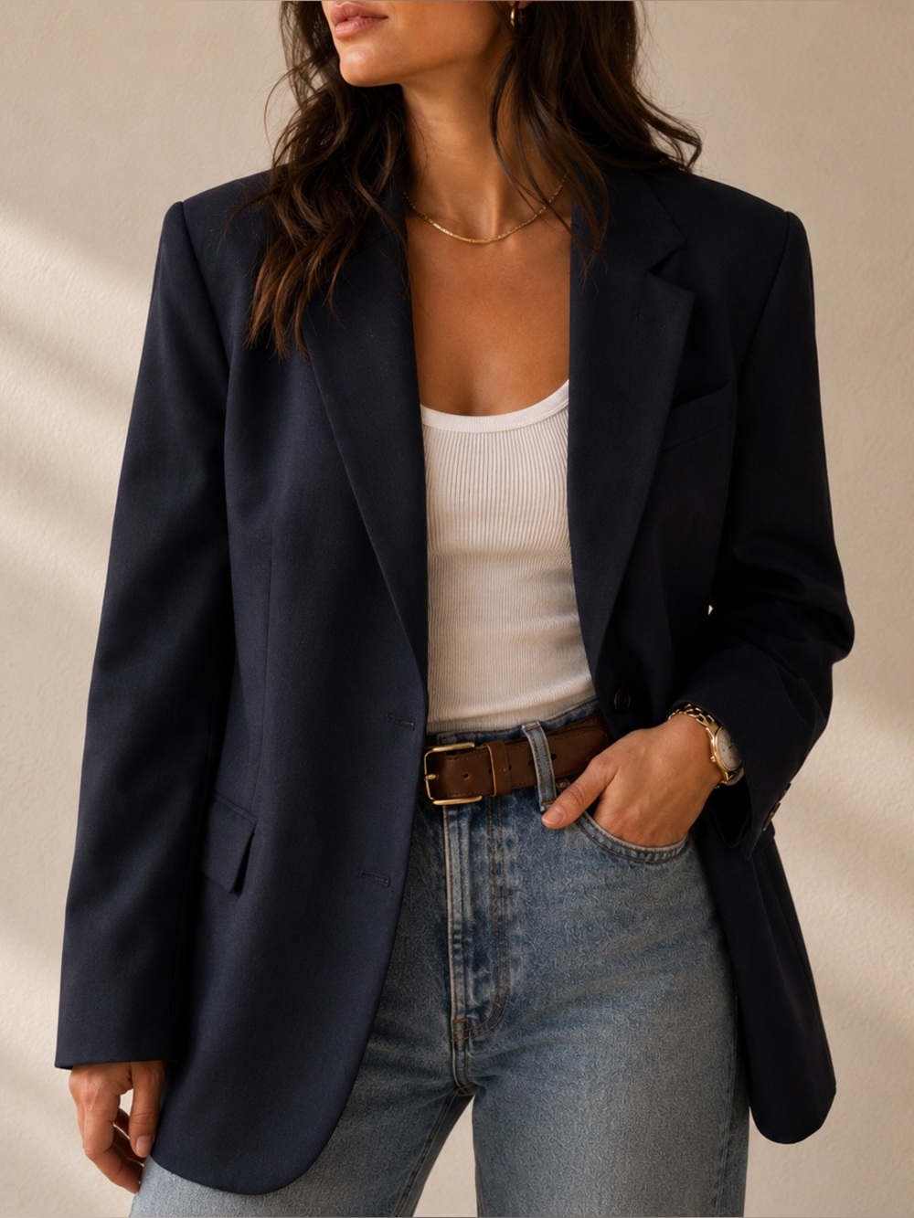 Oversized Navy Wool Blazer Christian Dior Monsieur Vintage Union Made 44R